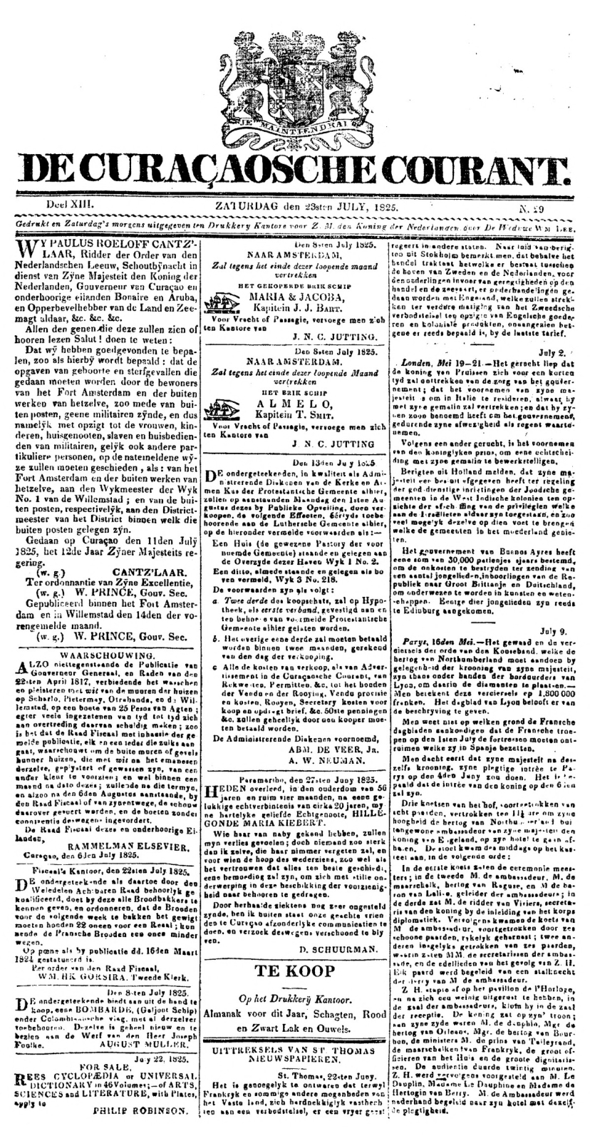 De Curacaosche Courant (23 Juli 1825) - Koninklijke Bibliotheek 