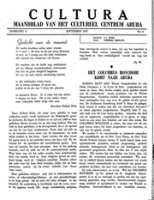 Cultura (September 1957) : Maandblad van het Cultureel Centrum Aruba, Cultureel Centrum Aruba