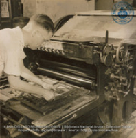 Preparation of ARUBA ESSO NEWS - Locking pages of type in press (#4678, Lago , Aruba, April-May 1944), Morris, Nelson