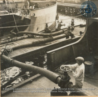 Unloading crude from lake tankers (#8977, Lago , Aruba, April-May 1944), Morris, Nelson