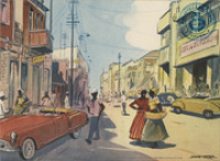 Mainstreet, Oranjestad (Postcard, ca. 1962) Painting by Bernard Leemker\, Leemker, Bernard, 1899-1990