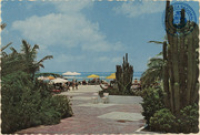 View on the beach Aruba Caribbean Hotel and Casino, Palm Beach, Aruba (Postcard, ca. 1965)