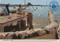 Fish Market - Aruba (Postcard, ca. 1969) along the waterfront, the day's catch is offered for sale (photo Hans W. Hannauu), Hannau, Hans W., 1904- (Photographer)
