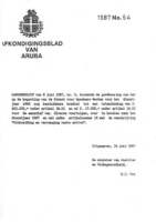 Afkondigingsblad van Aruba 1987 no. 54, DWJZ - Directie Wetgeving en Juridische Zaken