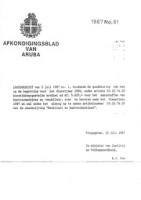 Afkondigingsblad van Aruba 1987 no. 61, DWJZ - Directie Wetgeving en Juridische Zaken