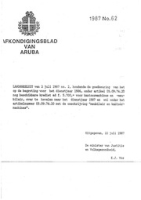 Afkondigingsblad van Aruba 1987 no. 62, DWJZ - Directie Wetgeving en Juridische Zaken