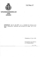Afkondigingsblad van Aruba 1987 no. 67, DWJZ - Directie Wetgeving en Juridische Zaken