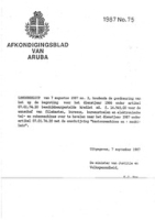 Afkondigingsblad van Aruba 1987 no. 75, DWJZ - Directie Wetgeving en Juridische Zaken
