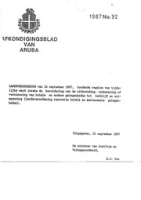 Afkondigingsblad van Aruba 1987 no. 92, DWJZ - Directie Wetgeving en Juridische Zaken
