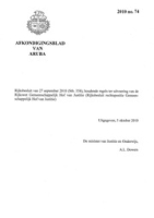 Afkondigingsblad van Aruba 2010 no. 74, DWJZ - Directie Wetgeving en Juridische Zaken