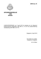 Afkondigingsblad van Aruba 2019 no. 21, DWJZ - Directie Wetgeving en Juridische Zaken