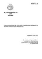 No. 65 LANDSVERORDENING van 13 mei 2022, tot vaststelling van de begroting van de Staten van Aruba voor het dienstjaar 2022, DWJZ - Directie Wetgeving en Juridische Zaken