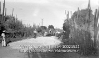 Weg aanleg nabij Fontein, Bonaire. Koraalstenen fundament, waarop gebroken kalksteen in asphalt; Aanleg van een weg in de omgeving van Fontein (Collectie Wereldmuseum, TM-10021521)