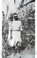 Bonaire. inboorlingen in maisveld voor het oogsten; Twee mannen in een maisveld op Bonaire; Two men in a cornfield on Bonaire (Collectie Wereldmuseum, TM-10028941)