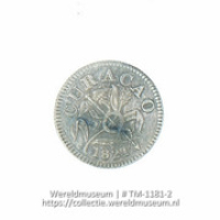 Zilveren een-reaalstuk van Curacao, gemunt te Willemstad (Collectie Wereldmuseum, TM-1181-2)