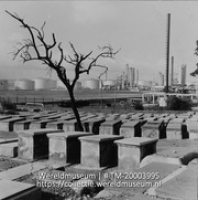 Graven op de Joodse begraafplaats, op de achtergrond de olieraffinaderij; Oude Joodse begraafplaats (Collectie Wereldmuseum, TM-20003995), Lawson, Boy