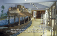 Museumopstelling met onder andere een boot in Museum Kura Hulanda; Kura Holanda, het Museum van Jacob Gelt Dekker on Otrabanda, Willemstad, interieur (Collectie Wereldmuseum, TM-20034650), Fontaine, Frans