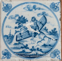 De drie Wijzen uit het Oosten; Oud Delftsblauw tegeltje met Bijbels tafereel (Collectie Wereldmuseum, TM-843-8)