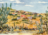 Schilderij van huizen in heuvellandschap met op voorgrond cactussen, Pandellis, Jean G, 1896-1965