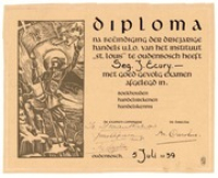 ECURY-009: Diploma boekhouden, handelsrekenen, en handelskennis van Boy Ecury bij Instituut St. Louis te Oudenbosch, 1939