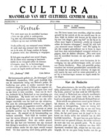 Cultura (Juli 1956) : Maandblad van het Cultureel Centrum Aruba, Cultureel Centrum Aruba