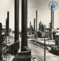 General view; Refinery Furnace Stacks (#4514, Lago , Aruba, April-May 1944)