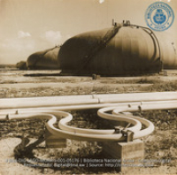 Part of spheroid tank farm, which is the largest in the world (#5176, Lago , Aruba, April-May 1944), Morris, Nelson