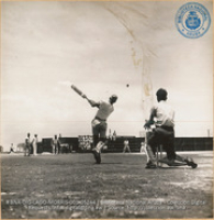 Sunday morning Cricket Match at Lago Heights, played by local employees from British West Indies (#5244, Lago , Aruba, April-May 1944), Morris, Nelson