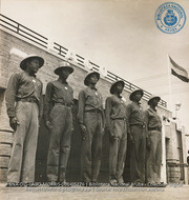 Detail of Refinery Police outside main gate of Lago (#5276, Lago , Aruba, April-May 1944), Morris, Nelson