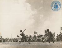 Baseball game at Aruba Sports Park in San Nicholas between team from Lago Garage and the Puerto Rican soldiers guarding the plant (#5498, Lago , Aruba, April-May 1944), Morris, Nelson
