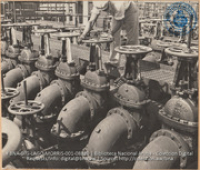 Valves at loading manifold though which flow finished products of the refinery (#8820, Lago , Aruba, April-May 1944), Morris, Nelson