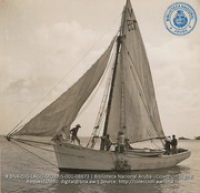 Scenes of Oranjestad harbor; showing sailors and schooners which transport fruit and fish from Venezuela and Dominican Republic (#8873, Lago , Aruba, April-May 1944), Morris, Nelson