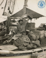 Scenes of Oranjestad harbor; showing sailors and schooners which transport fruit and fish from Venezuela and Dominican Republic (#8893, Lago , Aruba, April-May 1944), Morris, Nelson