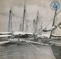 Scenes of Oranjestad harbor; showing sailors and schooners which transport fruit and fish from Venezuela and Dominican Republic (#8894, Lago , Aruba, April-May 1944), Morris, Nelson