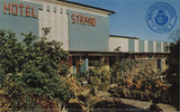 Hotel Strand, beautifully located 3 minutes from airport and city center, air-conditioned rooms with private bath, specializing in Chinese and American dishes, moderate prices (Postcard, ca. 1962)