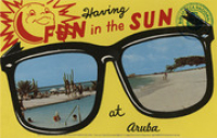 Having Fun in the Sun at Aruba (Postcard, ca. 1963) Sugar-white beaches at the Caribbean's newest vacation playground.