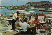 Terrace of the floating restaurant 'Bali' (Postcard, ca. 1965)