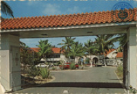 Entrance of Hotel 'Basi-Ruti', Palm Beach Aruba (Postcard, ca. 1965)