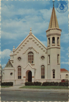 Roman Catholic church, St. Franciscus, Oranjestad (Postcard, ca. 1965)