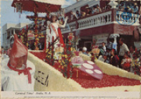 Carnaval Time! Aruba, Netherlands Antilles - Aruba Tivoli Club (Postcard, ca. 1968) Oranjestad, Aruba, Netherlands Antilles. The colorful carnival parade is the culmination of many months of work in designing and prearing costumes and floats. The work is done by the participants, but the fun is shared by all