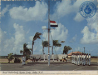 Royal Netherlands Marine Corps, Aruba, Netherlands Antilles. Colors at the Marine Barracks, Savaneta. Korps Mariniers (Postcard, ca. 1968)