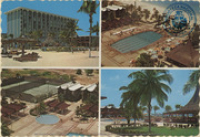 Luxury Aruba Sheraton Hotel offers leisurely fun, with beach, pool and bar, and lighted tennis courts (Postcard, ca. 1971)