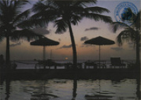 Aruba. Twilight at the pool (Postcard, ca. 1980-1986)