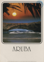 Sunset at Aruba's Natural Bridge, an unique landmark at Aruba's North Coast (Postcard, ca. 1980-1986)