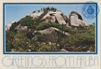 Greetings from Aruba: Casibari Rock Gardens (Postcard, ca. 1980-1986) This magnificent rock formation and garden, maintained as a park by the Government, offers visitors a breathtaking view of the typical Aruba's countryside