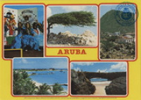 Aruba. Views of Aruba (Postcard, ca. 1980-1986) Carnaval, Divi Divi tree, Natural Bridge, Beaches