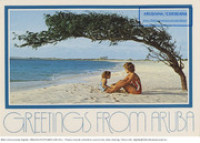 Greetings from Aruba. Palm Beach(Postcard, ca. 1980-1986) Aruba's finest beach, where swimming is a real pleasure - Aruba, Netherlands Antilles