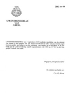 Afkondigingsblad van Aruba 2003 no. 64, DWJZ - Directie Wetgeving en Juridische Zaken