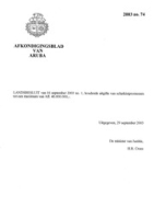 Afkondigingsblad van Aruba 2003 no. 74, DWJZ - Directie Wetgeving en Juridische Zaken