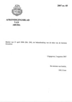 Afkondigingsblad van Aruba 2007 no. 68, DWJZ - Directie Wetgeving en Juridische Zaken
